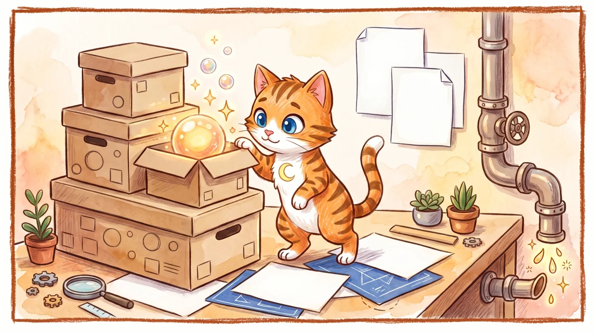 問問貓插圖：套層箱子與獨立水龍頭