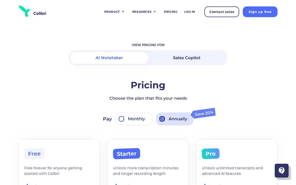 Screenshot of colibri.ai (official pricing page), captured 2026-10-22