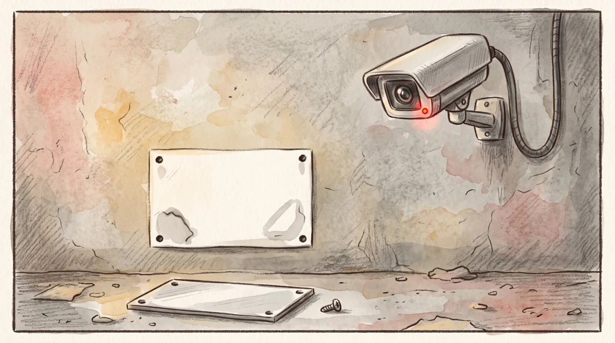 AMPM illustration: Taking down the notice sign does not turn off the surveillance camera watching above.