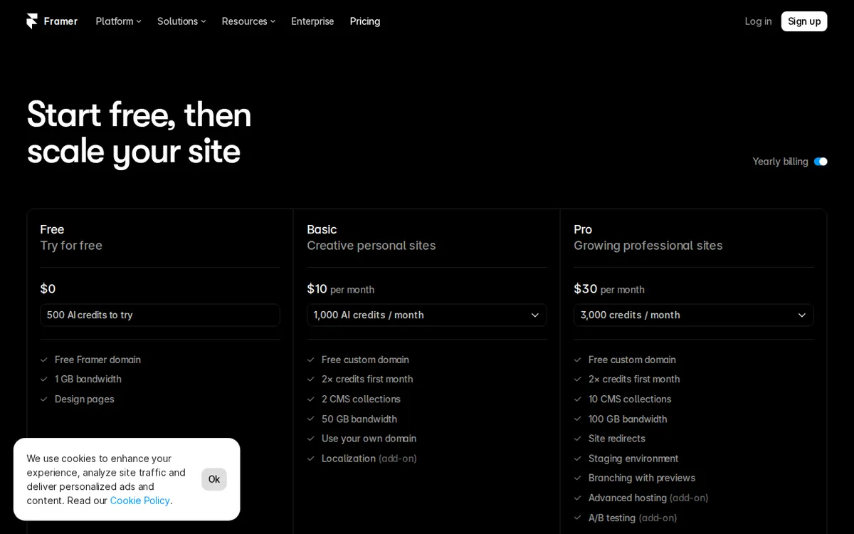Screenshot of framer.com (official page), captured 2026-10-04