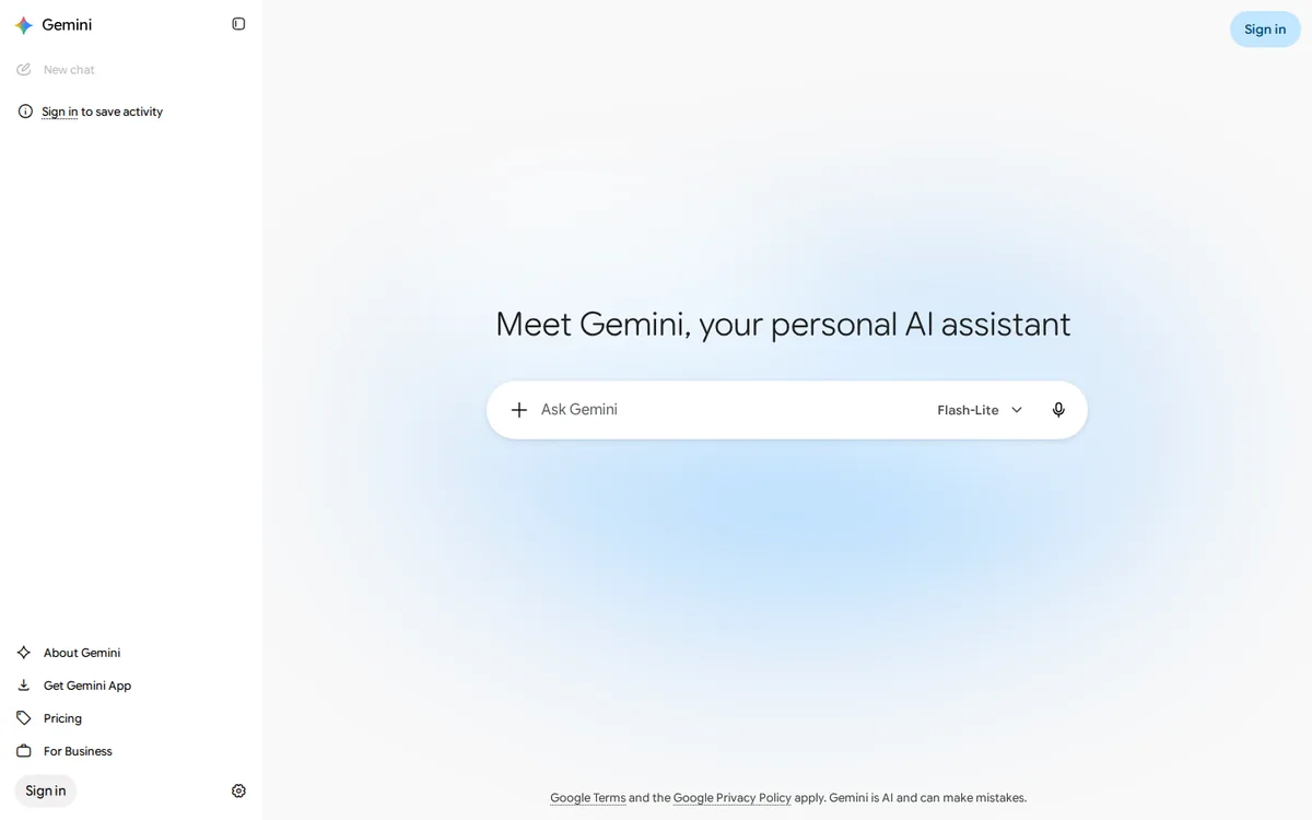 Gemini 官網首頁截圖,2026-09-29