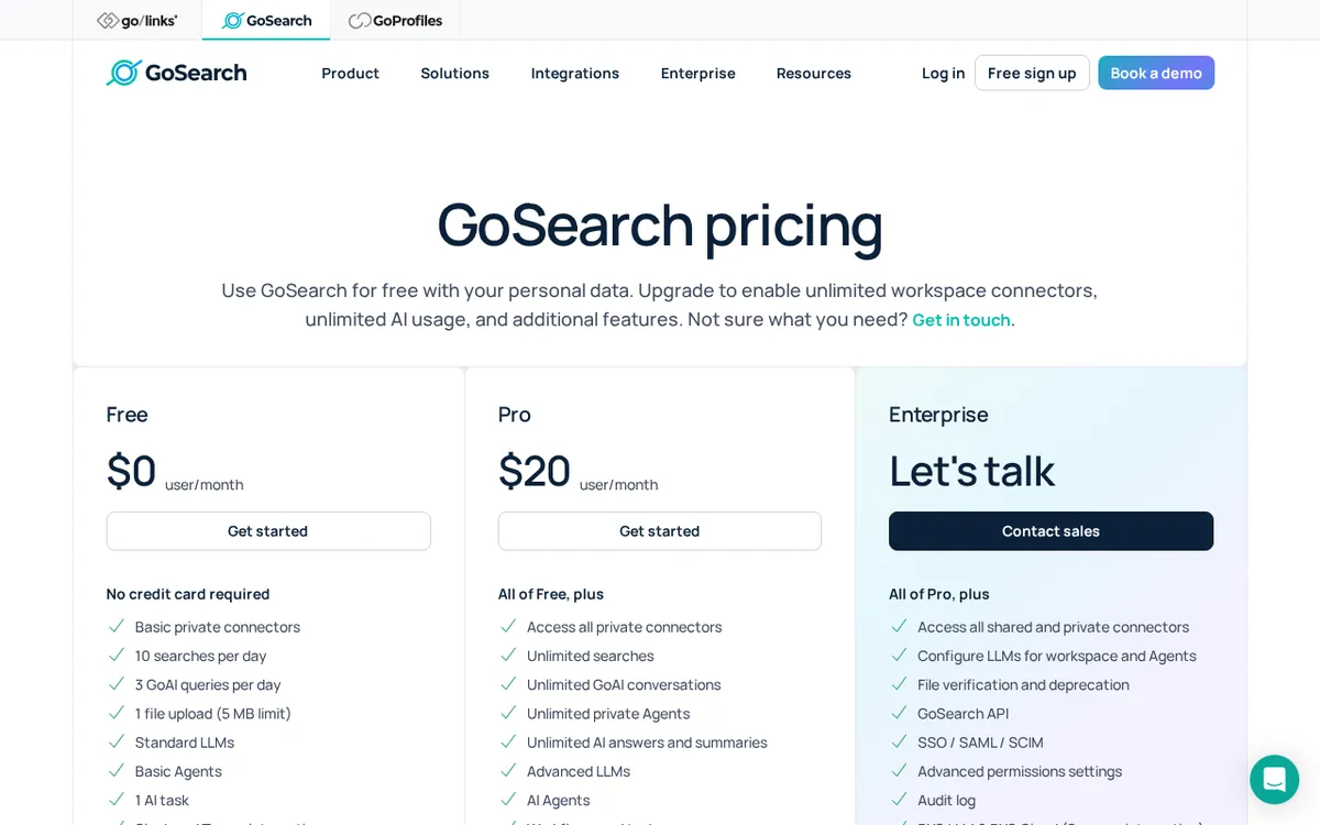 Screenshot of gosearch.ai (official pricing page), captured 2026-10-22