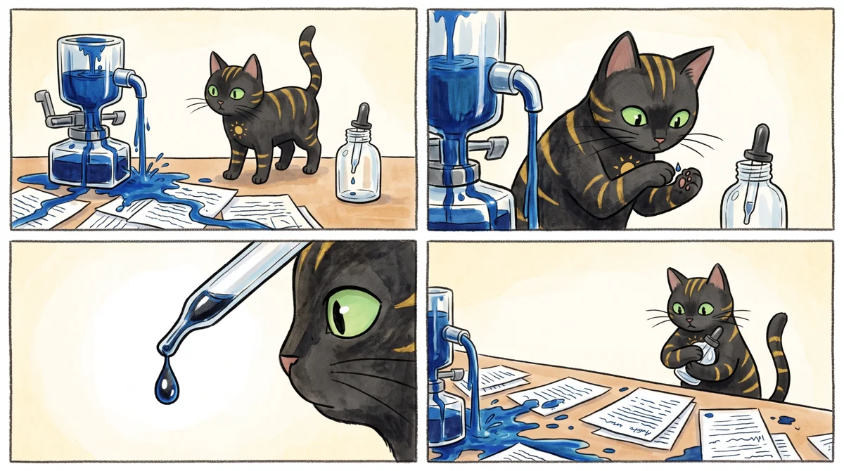 AMPM wordless comic: Basic proofreading flows without end, but full sentence rewrites are tightly rationed like precious