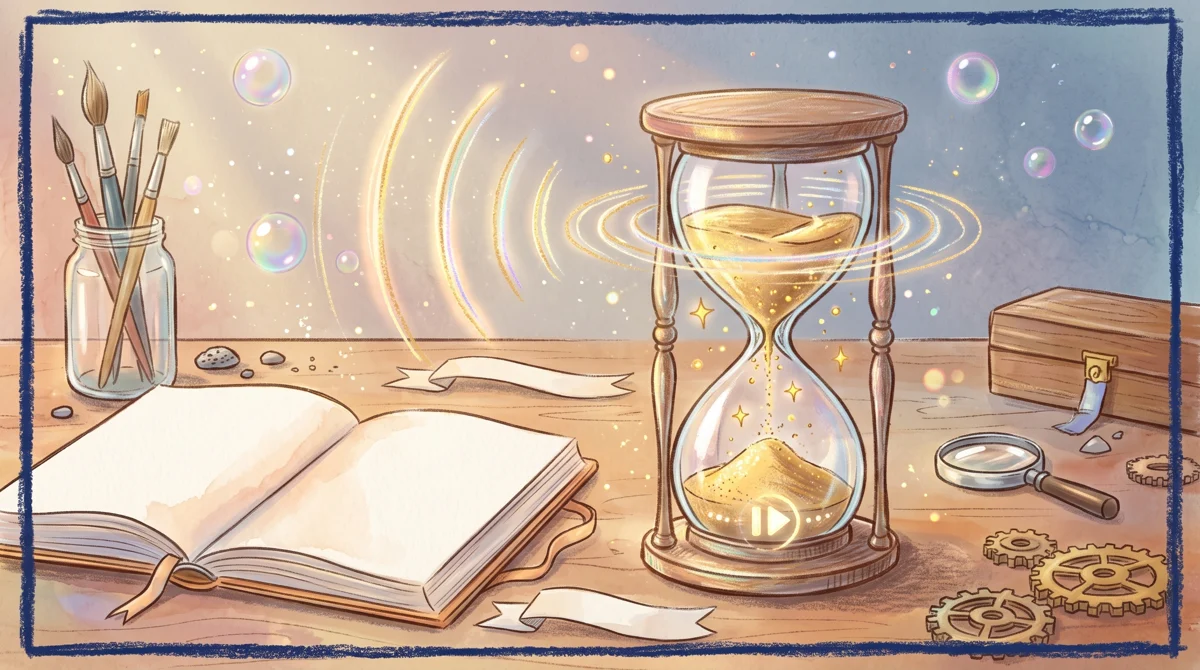 AMPM illustration: The sand trickles only when voice ripples appear in the air, remaining paused during silence with no 