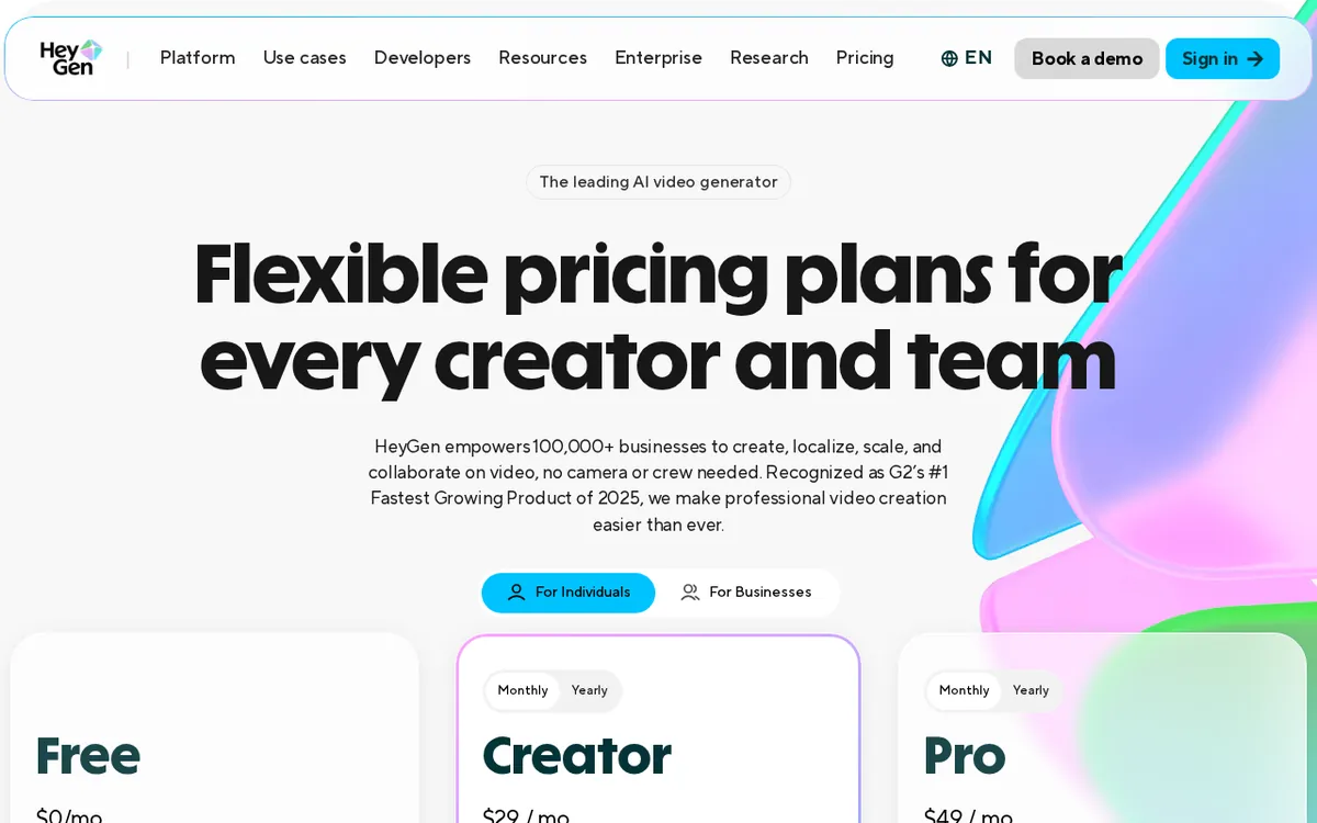 Screenshot of heygen.com (official pricing page), captured 2026-10-07