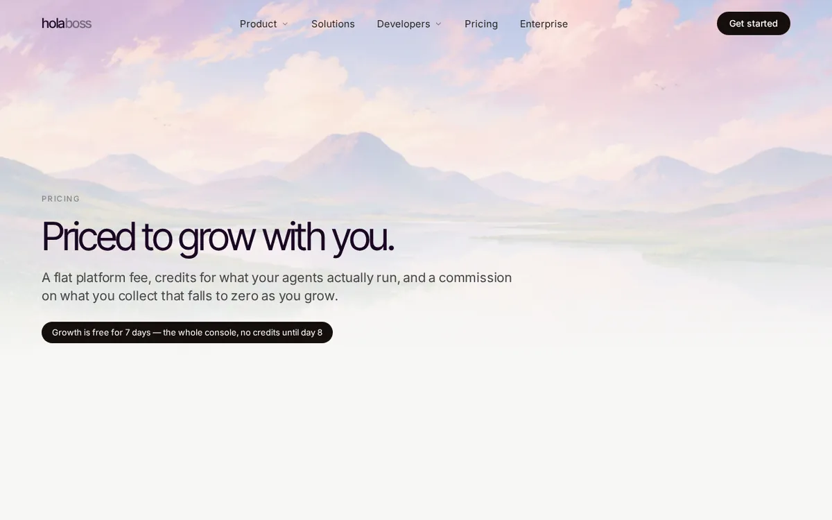 Screenshot of holaboss.ai (official pricing page), captured 2026-10-08
