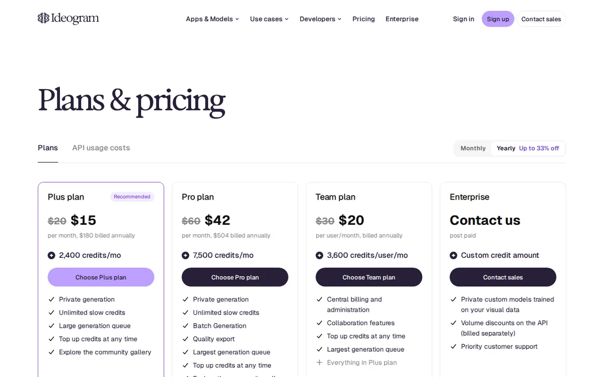 Screenshot of ideogram.ai (official pricing page), captured 2026-10-08