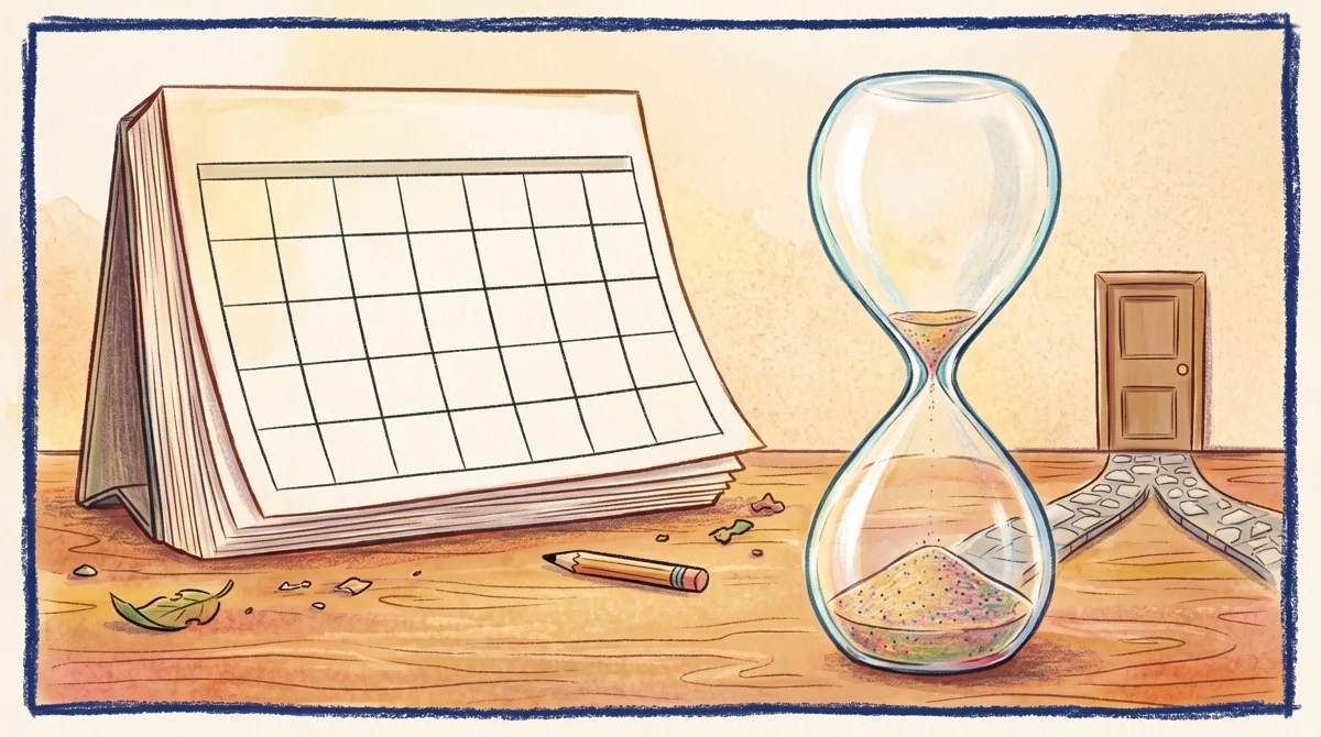 AMPM illustration: The calendar trial remains largely untouched while the visitor hourglass has already completely drain