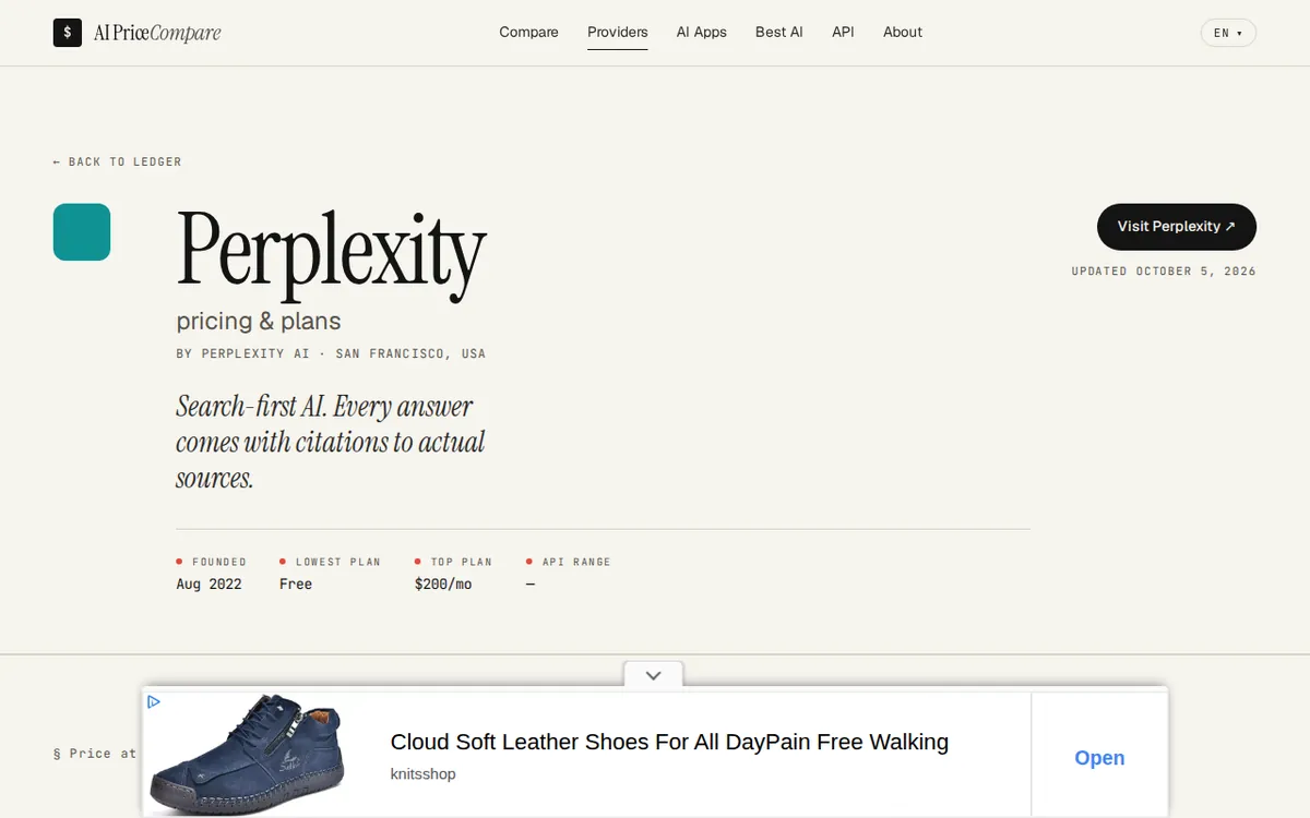 Screenshot of aipricecompare.org (official pricing page), captured 2026-10-07