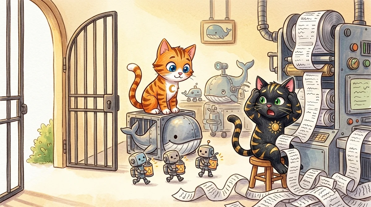 AMPM illustration: While the open tool asks for no ticket, behind the gate automated agents endlessly consume tokens, qu