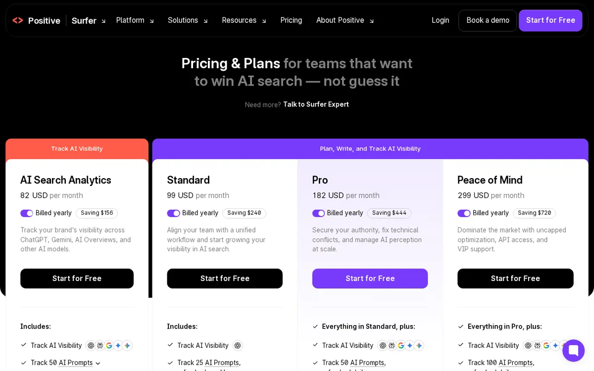 Screenshot of surferseo.com (official pricing page), captured 2026-10-08