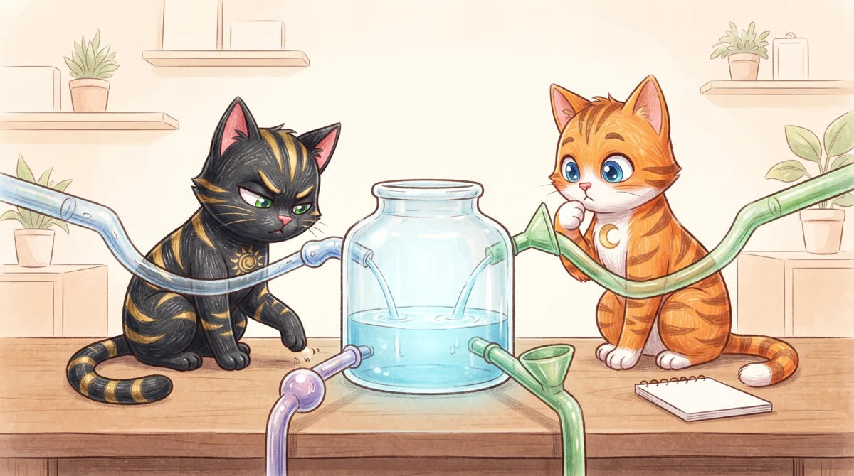 問問貓插圖：四隻水管抽同一個水槽