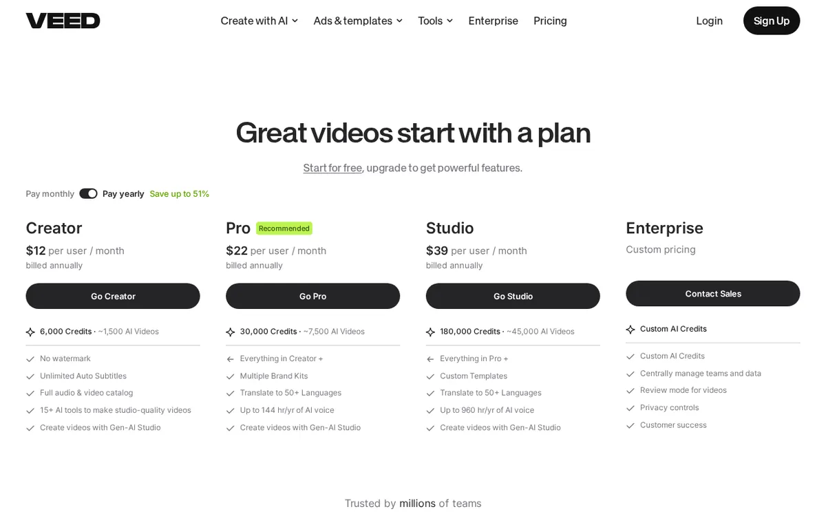 Screenshot of veed.io (official page), captured 2026-10-03