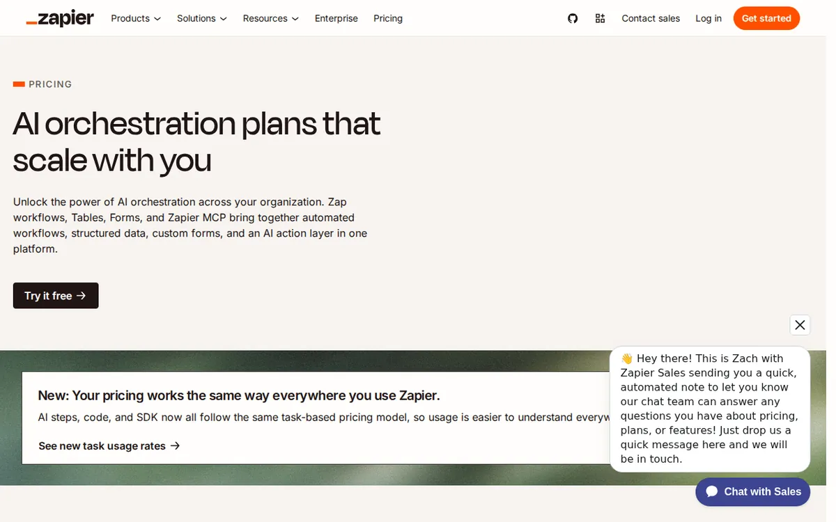 Screenshot of zapier.com (official pricing page), captured 2026-10-17